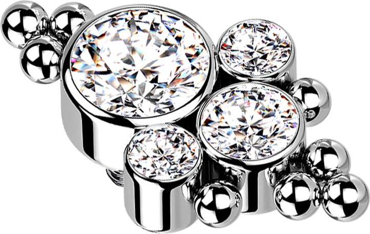 Star Piercing Dermal Anchor silber acht Kugeln und vier Kristalle silber (ohne Messing, Titan G23)