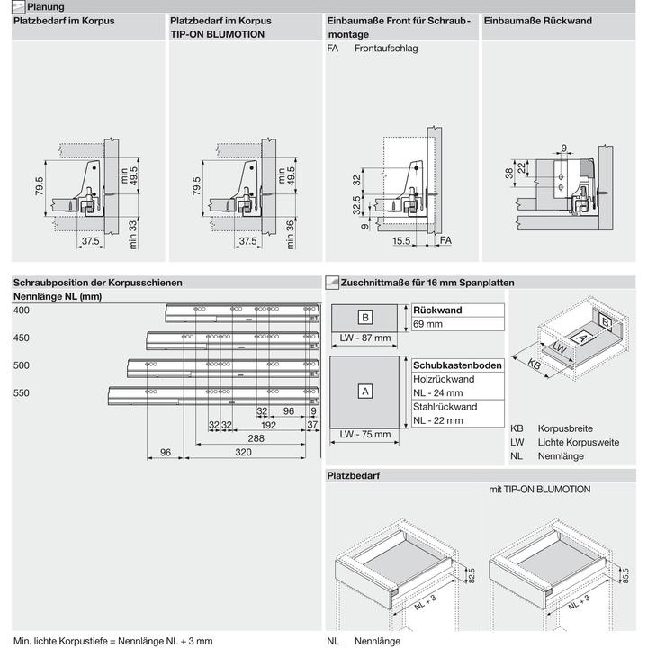 Actual product image Blum Tandem box antaro N 30kg 500mm full extension furniture damper-Blumotion grey