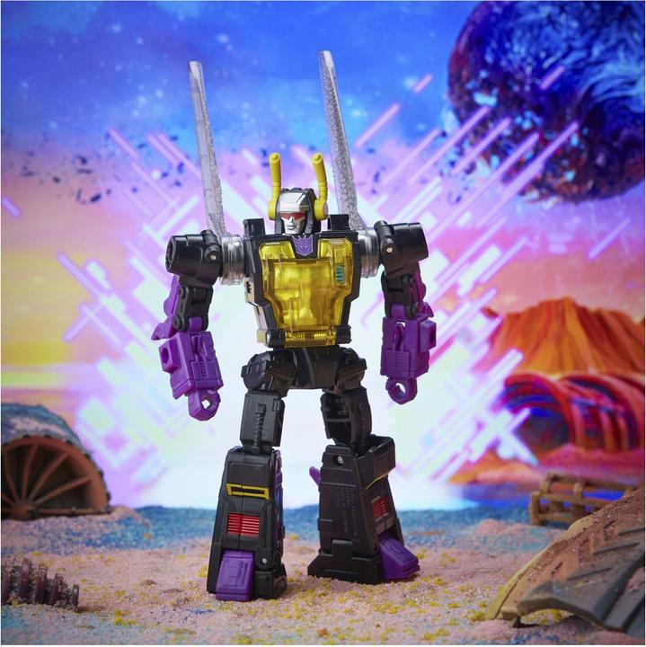 Actual product image Transformers Generations Legacy 14 cm tall deluxe Kickback action figure, for children 8 years and older.