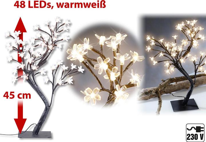 Produktbild Lunartec LED-Lichterbaum mit 48 leuchtenden Blüten und Sockel, 45 cm