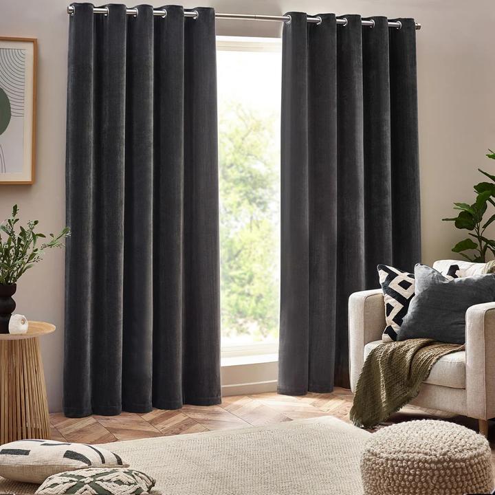 Actual product image Yard Chenille Velvet Eyelet Curtains (229 x 137 cm)