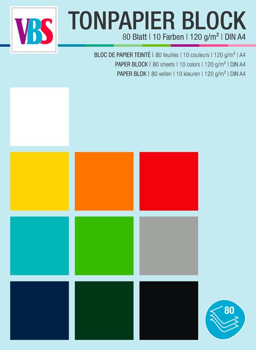 Actual product image VBS XXL block of coloured paper, 80 sheets, 120 g/m², DIN A4 (120 g/m², 80 x)