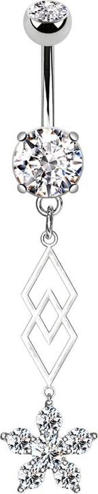 Star Piercing Banane silber mit zwei Kugeln Kristall silber Anhänger zwei Diamanten Kristallblume (Messing, Chirurgenstahl 316L)