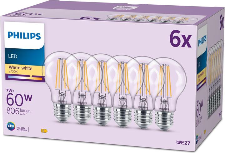 Produktbild Philips LED Lampe (E27, 7 W, 806 lm, 6 x, F)