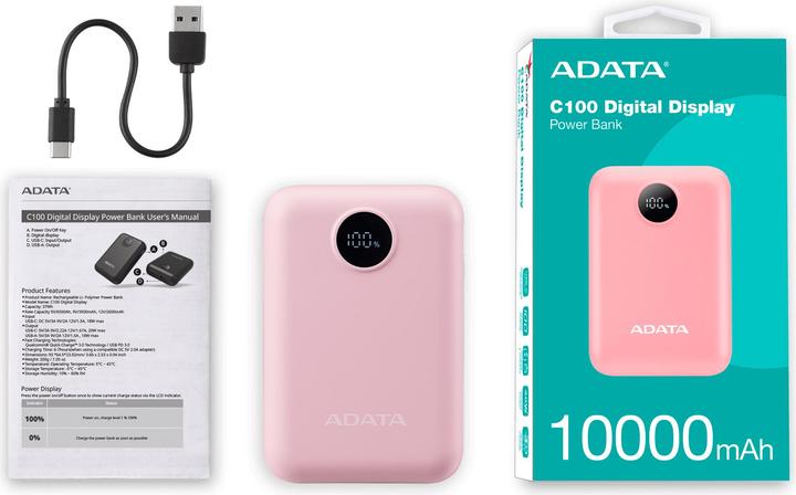 Image du produit Adata Powerbank P10022-12 10000 mAh, Akkutyp: Lithium-Polymer (10000 mAh, 15 W, 37 Wh)