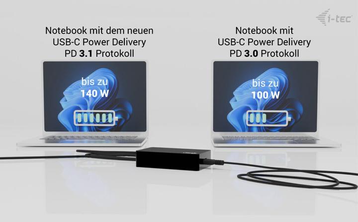 Produktbild i-tec Universal Charger USB-C PD 3.1 140W 1x USB-C port 100W Available voltages 5 V / 9 V / 12 V / 1 (140 W)