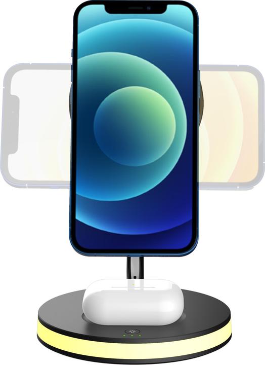 Actual product image Deltaco 3-in-1 magnetinis belaidis įkroviklis, telefonas/TWS/laikrodis, LED lemputė / QI-1041 (18 W)