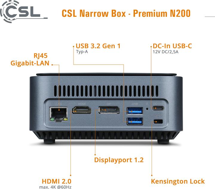 Produktbild CSL Mini PC Narrow Box (Intel N200, 16 GB, 1000 GB, Intel UHD Graphics)