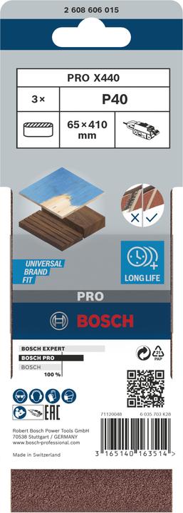 Label énergétique Bosch Professional Zubehör PRO X440 bande abrasive, 65 x 410 mm, G40 (40)
