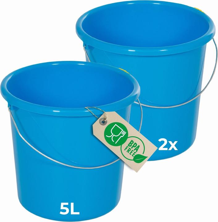Produktbild Novaliv 2 Stück Eimer 5L Blau mit Masseinteilung - Putzeimer 5 Liter? 22,5 cm Praktischer Allrounder (2 Stk.)