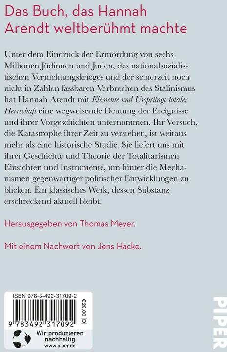 Produktbild Elemente und Ursprünge totaler Herrschaft (Deutsch, Hannah Arendt, Jens Hacke, Thomas Meyer, 2023)