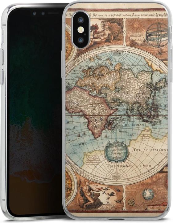 Produktbild DeinDesign Slim Case für Apple iPhone Xs Silikon Hülle Ultra Dünn Handyhülle Landkarte Vintage Weltkarte (Apple iPhone XS)