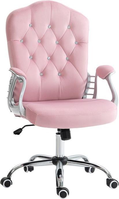 Actual product image Swisshandel24 Office chair with rocking function, ergonomic, with crystal buttons, velvet look, up to 120kg, pink
