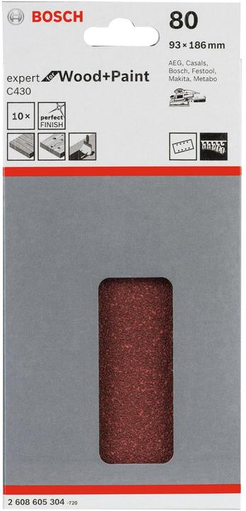 Produktbild Bosch Professional Zubehör Schleifblatt C430, 93 x 186 mm, 80, 8 Löcher, 10er-Pack (80)