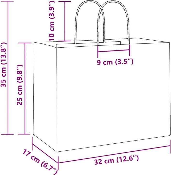 Produktbild VidaXL Kraftpapiertüten 50 Stk. mit Henkel Weiss 32x17x25 cm Papiertüte (Geschenktüte, 50 x)