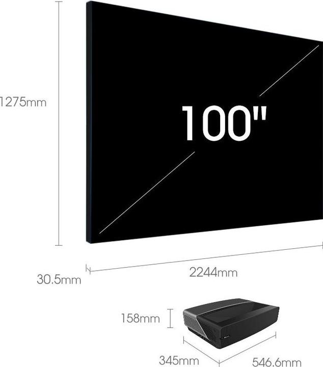 Actual product image Hisense 100L5F-D12 including screen (4K, 2700 lm)