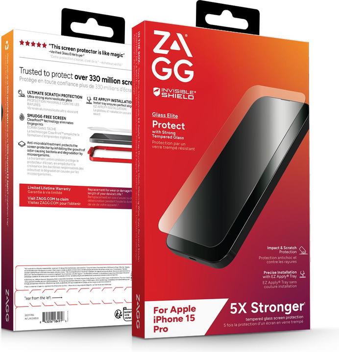 Produktbild Zagg Invisibleshield Glass Elite Am (1 Stück, Apple iPhone 15 Pro)