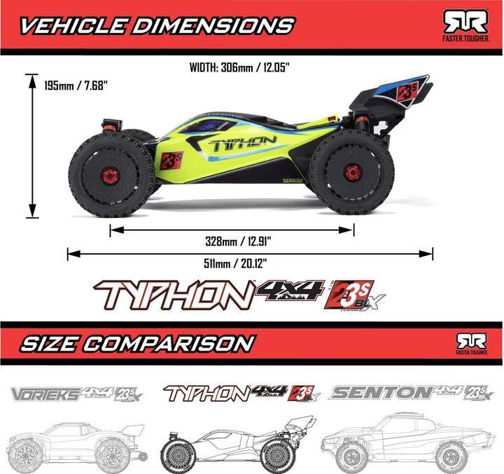 Produktbild Arrma Buggy TYPHON BLX 223S Gelb ARTR, 1:8 (RTR Ready-to-Run)