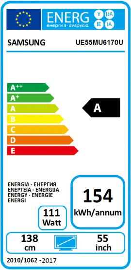 Energie-Label Samsung Ue55mu6170 (55", LCD, 4K, 2017)