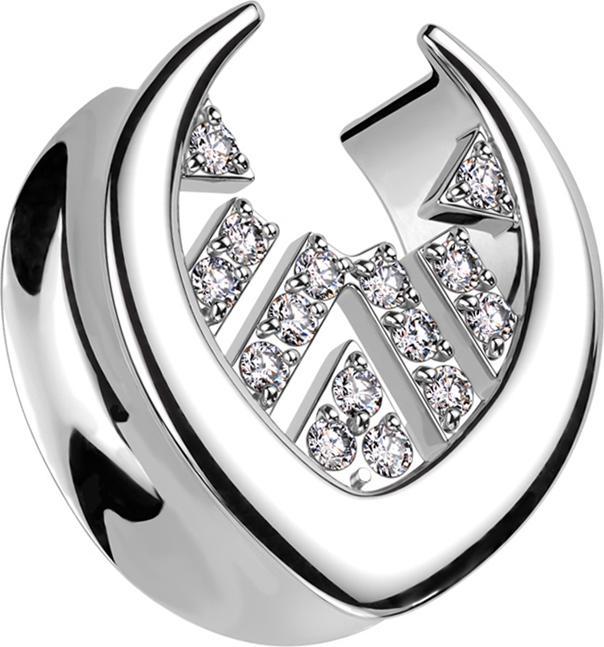 Star Piercing Sattel silber Balken und Dreiecke mit Kristallen silber (ohne Messing, Chirurgenstahl 316L)