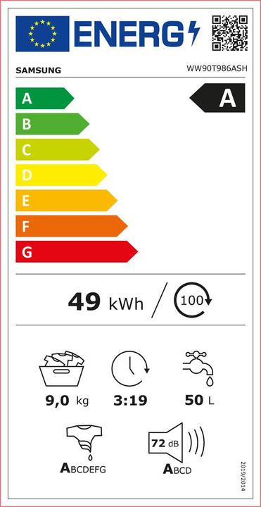 Label énergétique Samsung WW90T986ASH/S5 WW9800 (9 kg, Gauche)
