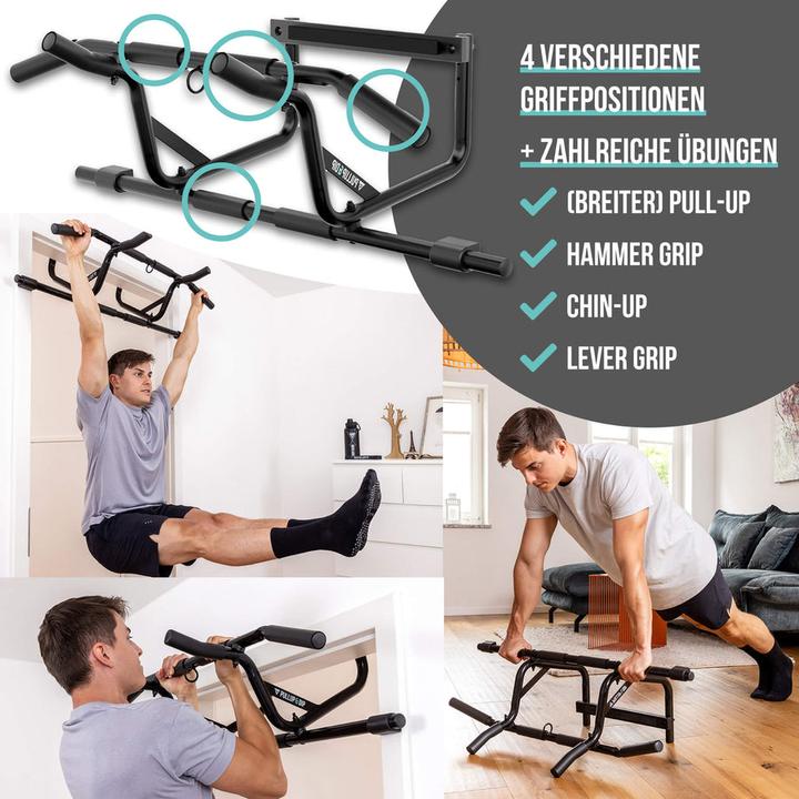 Produktbild Pullup & Dip Klimmzugstange Tr zum Einhngen im Trrahmen ohne Abrutschen, inkl. Klimmzug Band