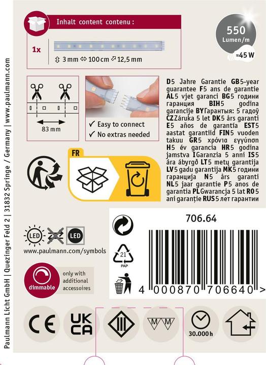 Immagine prodotto Paulmann MaxLED 500 Strisce (Bianco freddo, 100 cm, Interno)