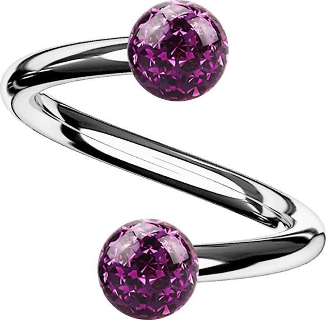 Star Piercing Spirale silber mit zwei Kristallkugeln violett Epoxy Schutzschicht (Titan G23, ohne Messing)