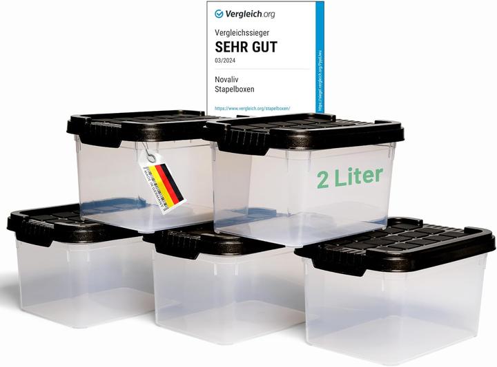 Produktbild Novaliv 5x Aufbewahrungsboxen mit Deckel klein 2 L Anthrazit Nestbar stapelbare Plastikboxen mit Cli (2 l)