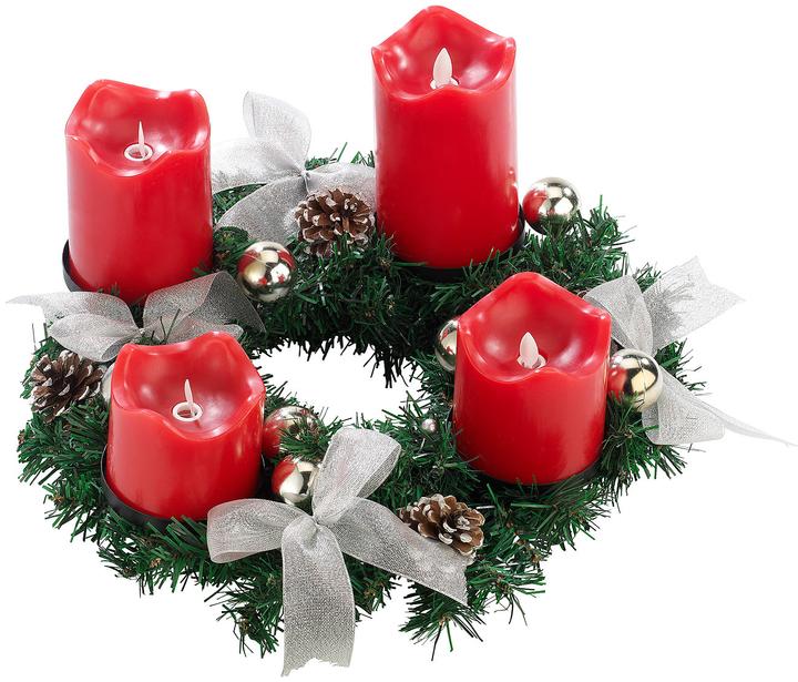 Immagine prodotto Britesta Corona d'Avvento, argento, 4 candele LED rosse con fiamma mobile