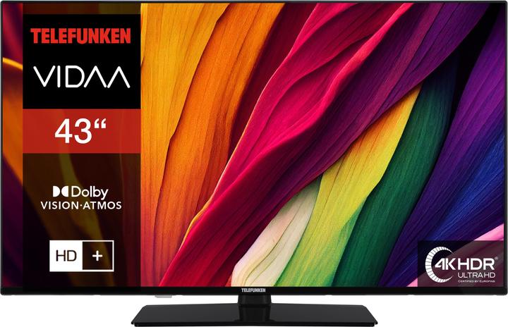 Produktbild Telefunken Fernseher 43 Zoll Smart TV VIDAA (4K UHD, HDR Dolby Vision, HD+ 6 Monate, Triple-Tuner) (43", LED, 4K, 2025)