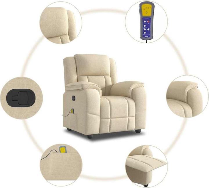 Immagine prodotto VidaXL Poltrona massaggiante in tessuto crema poltrona massaggiante TV poltrona con funzione massaggio