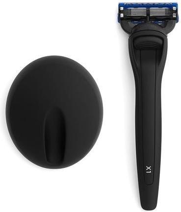 Actual product image Bolin Webb Handle with Razor Stand in Matte Black with Gillette Fusion5 Blade Cartridge Technology -