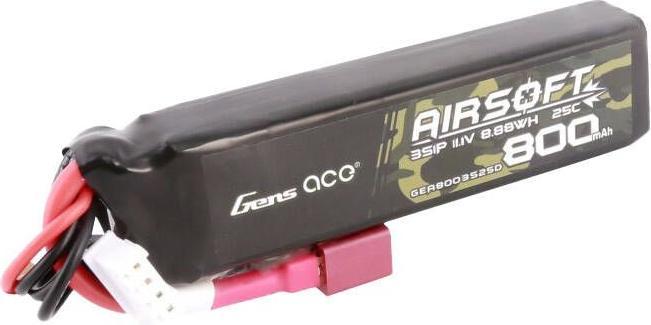 Produktbild Gens Ace Lipo 800MAH 11.1V 25C 3S1P Airsoft Gun Lipo Battery with T (Deans) Plug (11.10 V, 800 mAh)