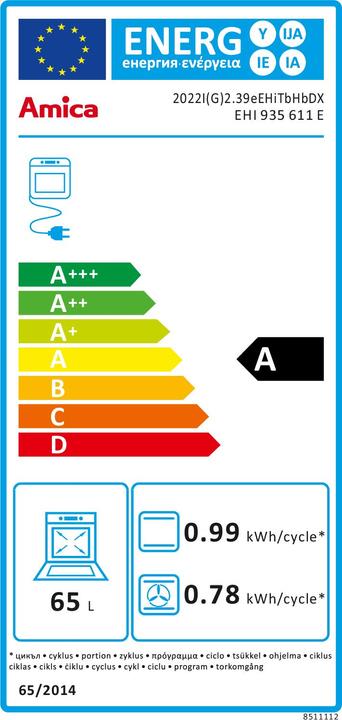 Energie-Label Amica Herdset mit Induktions-Cerankochfeld mit Boosterfunktion EHI 935 611 E Nutzvolumen 65 l