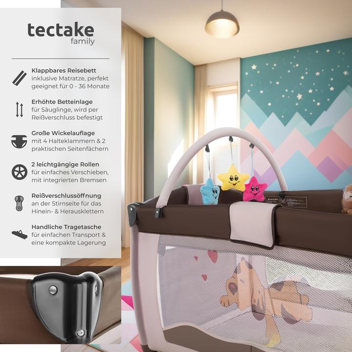 Actual product image tectake Travel cot dog with changing mat and carrying bag