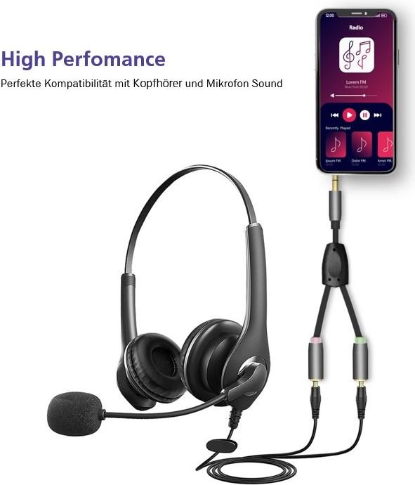 Produktbild Helos Adapterkabel, Klinke 3,5mm St./2x Klinke 3,5mm Buchse, PREMIUM, schwarz Klinke 3,5mm Stecker/2x Kli (0.10 m, 2.5mm)