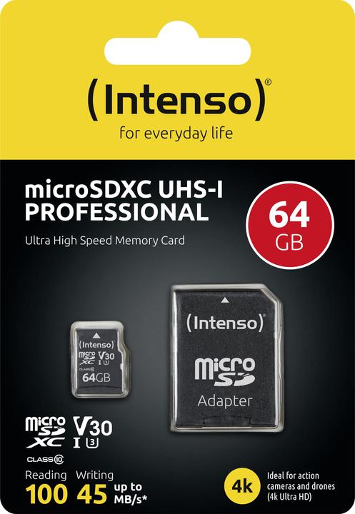 Image du produit Intenso Carte Micro SDXC (64 Go, microSDXC, U1, UHS-I)