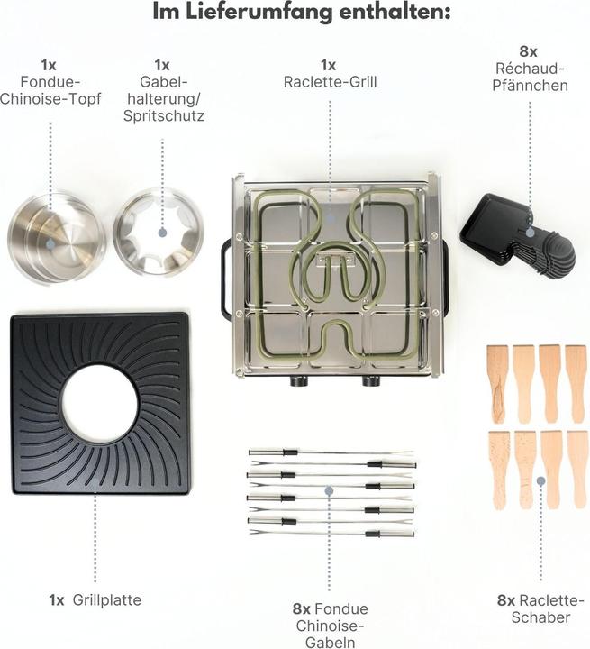 Immagine prodotto Hermex Raclette-Grill mit Fonduetopf Raclette-Set Fondue Chinoise Tischgrill
