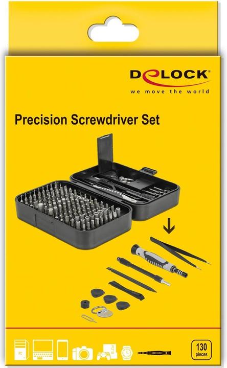 Immagine prodotto Delock Set di attrezzi cacciavite 130 pezzi (Fattucchiera, 5 bordi (Pentagono), Cacciavite a croce PZ, Triplice ala, Pin-torx)
