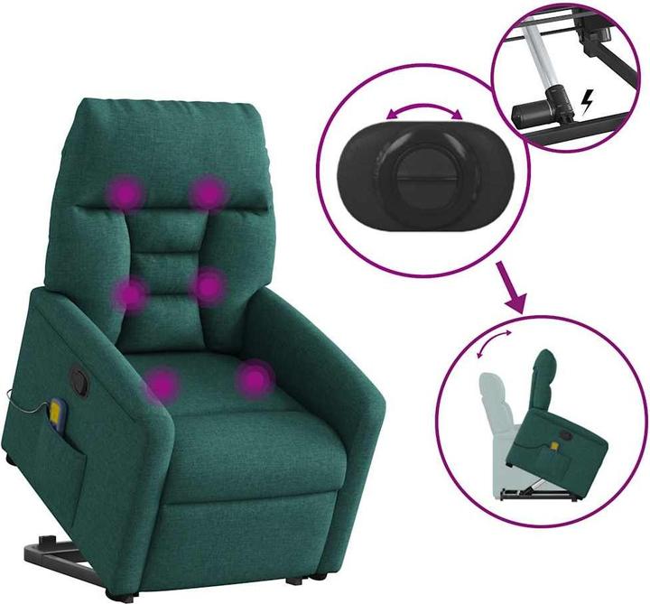 Immagine prodotto VidaXL Poltrona massaggiante con ausilio stand-up in tessuto verde scuro