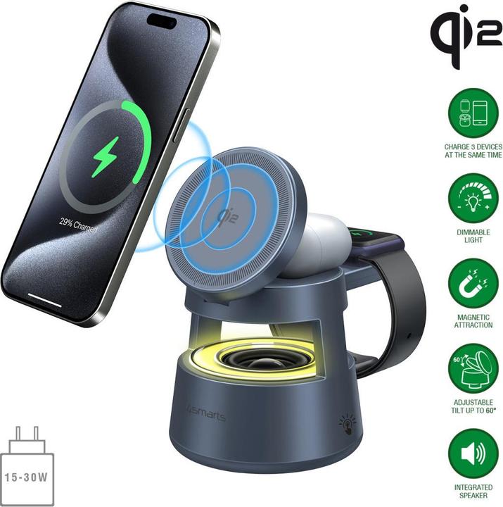 Actual product image 4smarts Wireless Charger Aura Sound, Induktion Ladestandard: Qi2 (30 W)