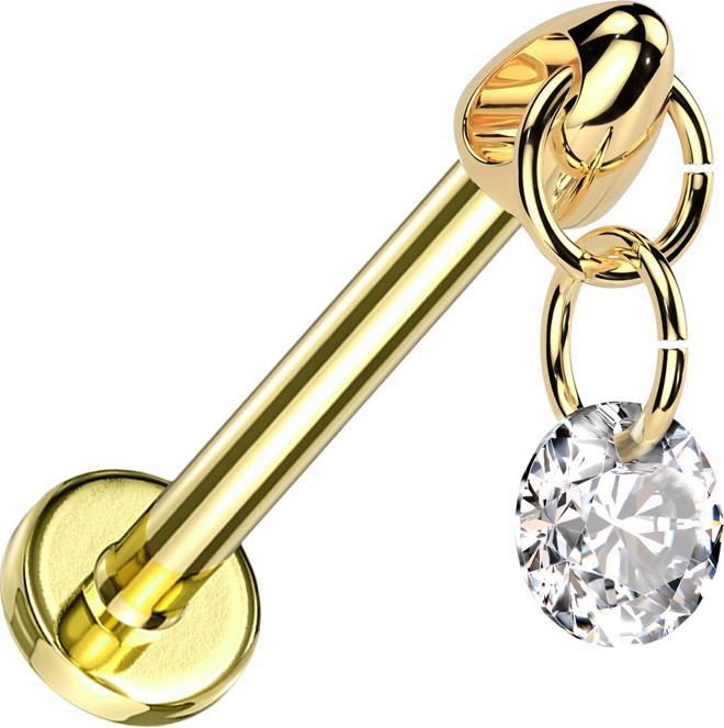 Produktbild Star Piercing Micro Labret Innengewinde vergoldet Cone vergoldet Anhänger runder Kristall silber (Titan G23, ohne Messing)