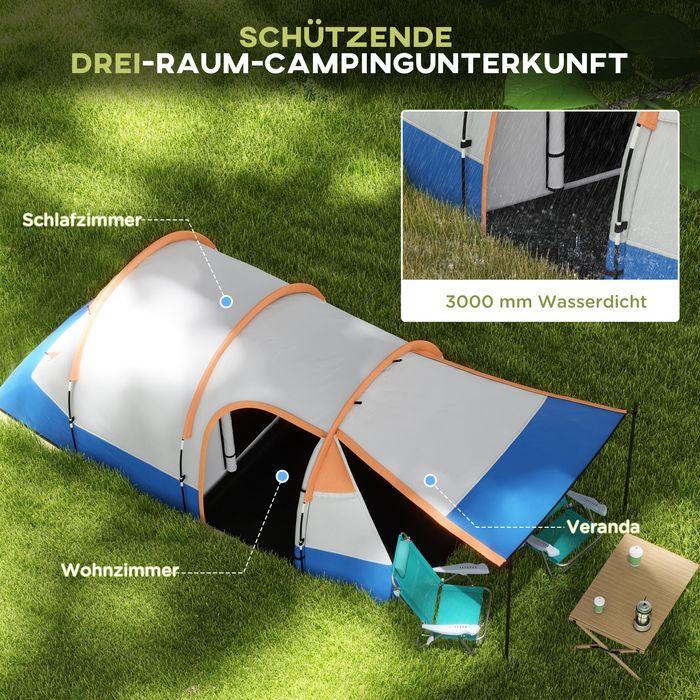 Produktbild Swisshandel24 Campingzelt, Tunnelzelt für 3 Personen, mit Lichthaken, Vorzelt für Garten, orange (Tunnelzelt, 3 Personen)
