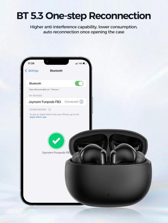 Actual product image Joyroom TWS Funpods Series JR-FB3 Bluetooth 5.3 wireless headphones - black (35 h, Cable)