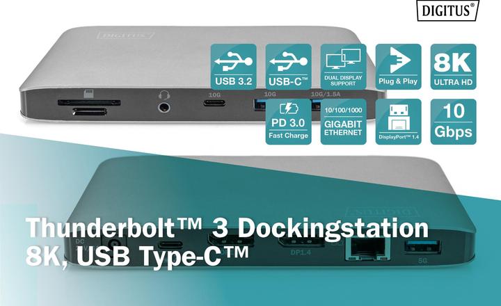 Produktbild Digitus Thunderbolt™ 3 Dockingstation 8K, USB Type-C™ (Thunderbolt, 3 Ports)