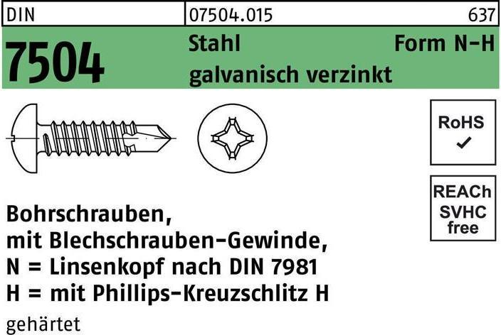 Image du produit Vis autoforeuse DIN 7504 à tête bombée N 4,8 x 100 -H Acier électro-zingué électro-zingué /... (250 Vis par pièce)