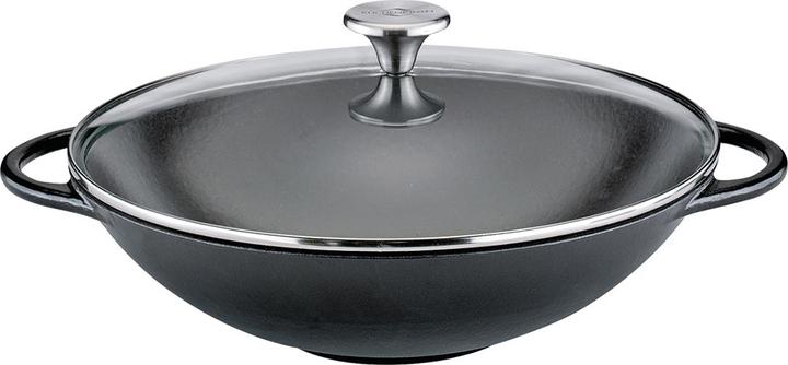 Produktbild Küchenprofi Wok Set 30 cm schwarz mit Glasdeckel (30 cm, Pfannenset + Topfset, Gusseisen)