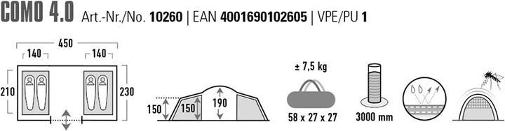 Produktbild High Peak VIS-A-VIS Fam Como 4.0 (Kuppelzelt, 7.50 kg, 4 Personen)