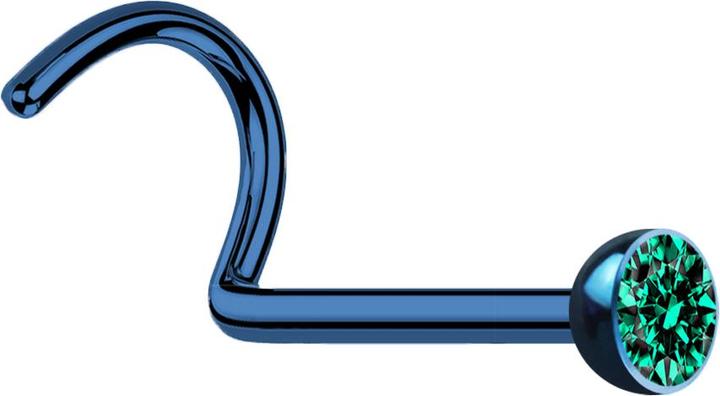 Star Piercing Nasenstecker gebogen dunkelblau mit Kristall türkis (Chirurgenstahl 316L, ohne Messing)